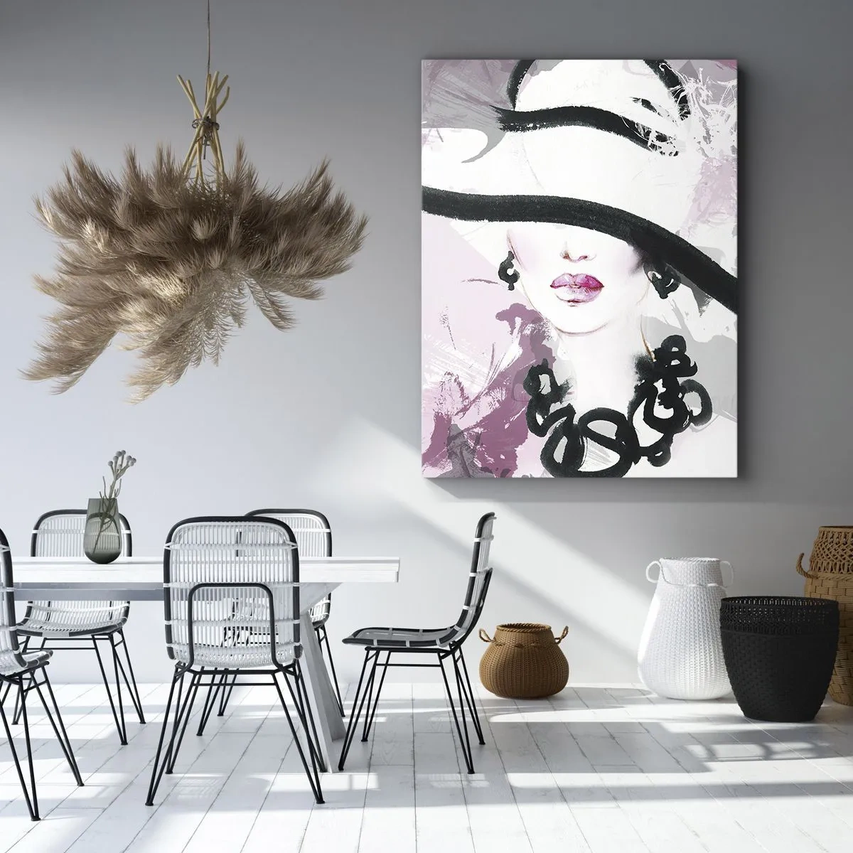 Schilderen op canvas - Portret van een dame in zwart en roze - 50x70 cm