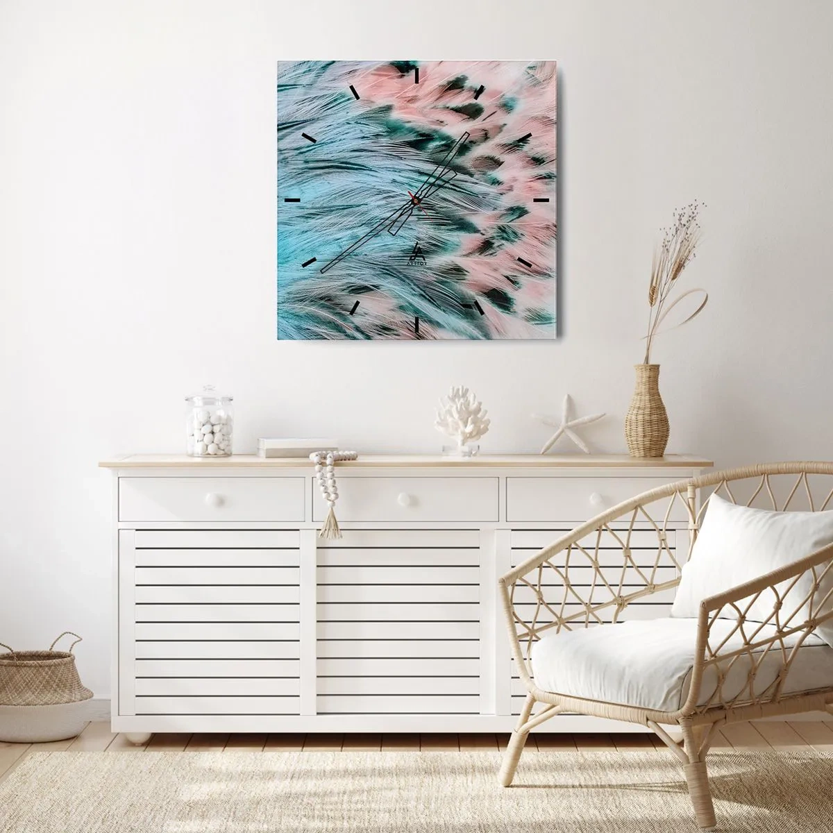 Wandklok - Klok - Saffier roze dons - 40x40 cm