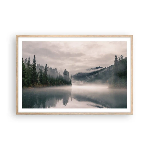 Een poster in een licht eiken lijst - In reflectie, in de mist - 91x61 cm