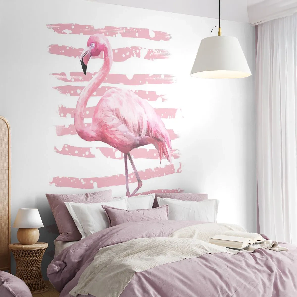 Zelfklevend Fotobehang Deluxe Sticker - Met waardigheid, hoewel in het roze - Flamingo, Vogel, Deel - 250x175 cm