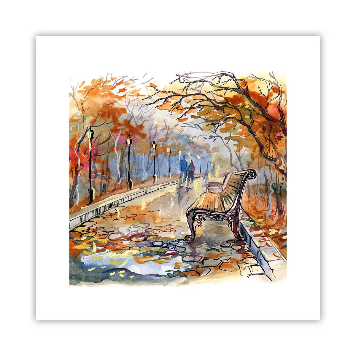 Poster - Samen wandelen in de herfst - 30x30 cm