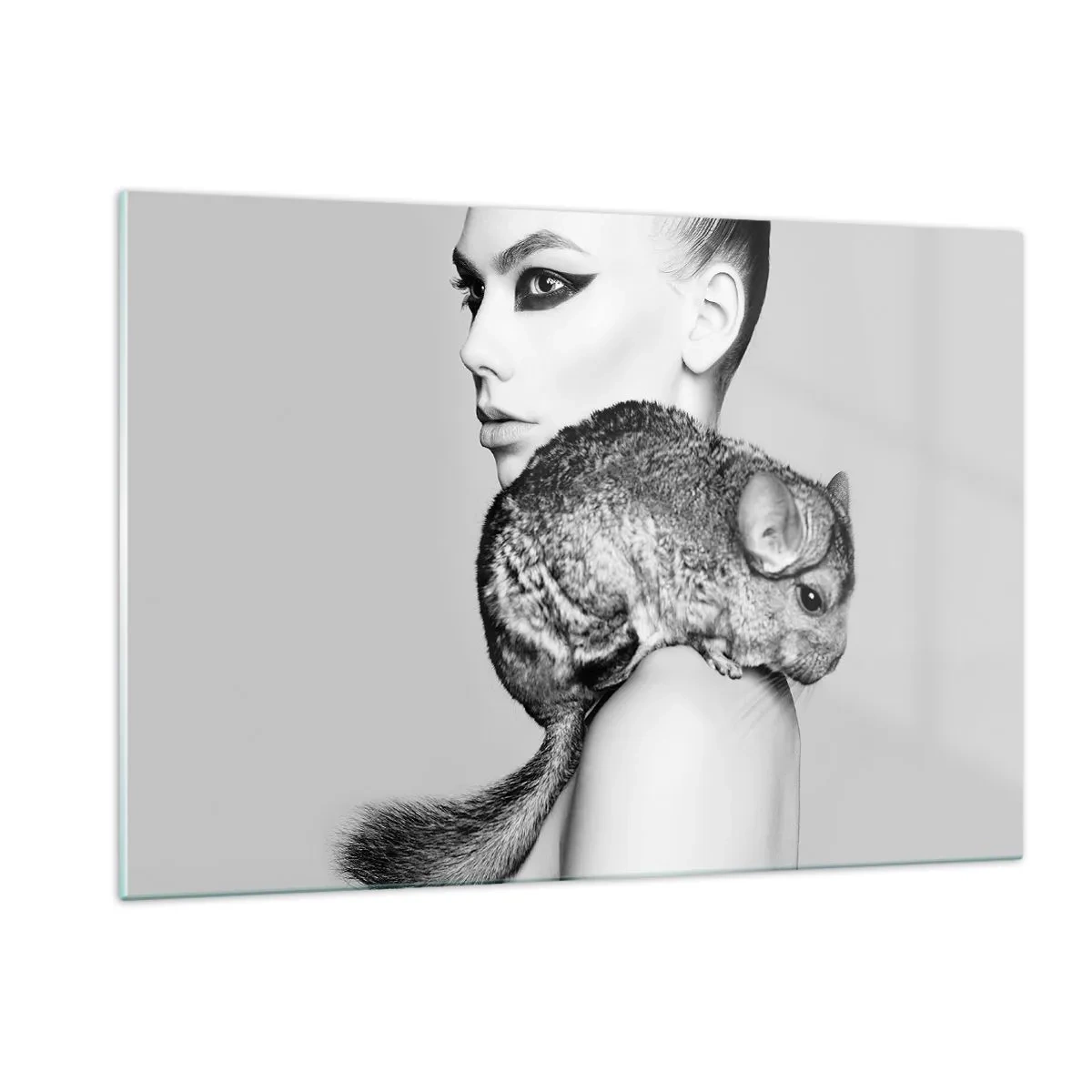 Schilderen op glas - Dame met een chinchilla - 120x80 cm