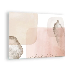 Schilderen op glas - Een abstracte compositie in tinten roze, beige en goud. - 70x50cm - Een blik door kleur - Moderne wanddecoratie voor woonkamer en slaapkamer ARTTOR
