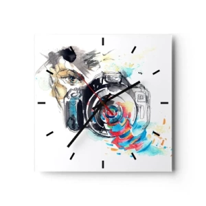 Wandklok - Klok - In het oog van de lens - 40x40 cm