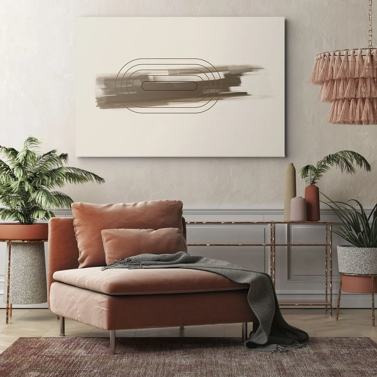 Schilderen op canvas - Een minimalistische compositie in tinten beige en grijs met een geometrisch patroon - 70x50cm - Een briesje grijs - Moderne wanddecoratie voor woonkamer en slaapkamer ARTTOR