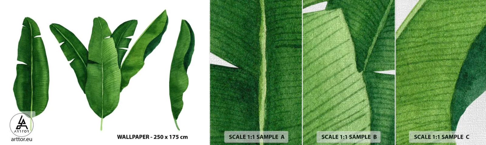 Fotobehang Monster Premium Canvas - Groene symmetrie - Bananenblad, Tropisch, Botanische stijl - 100x30 cm