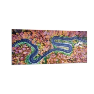 Schilderen op glas - Een kronkelende weg door het bos - 100x40 cm