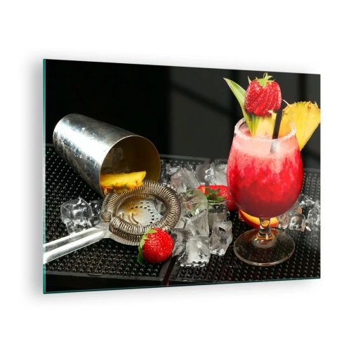 Schilderen op glas - Een kleurrijk drankje met fruit en een shaker op ijs - 70x50cm - Tover een smaak - Moderne wanddecoratie voor woonkamer en slaapkamer ARTTOR