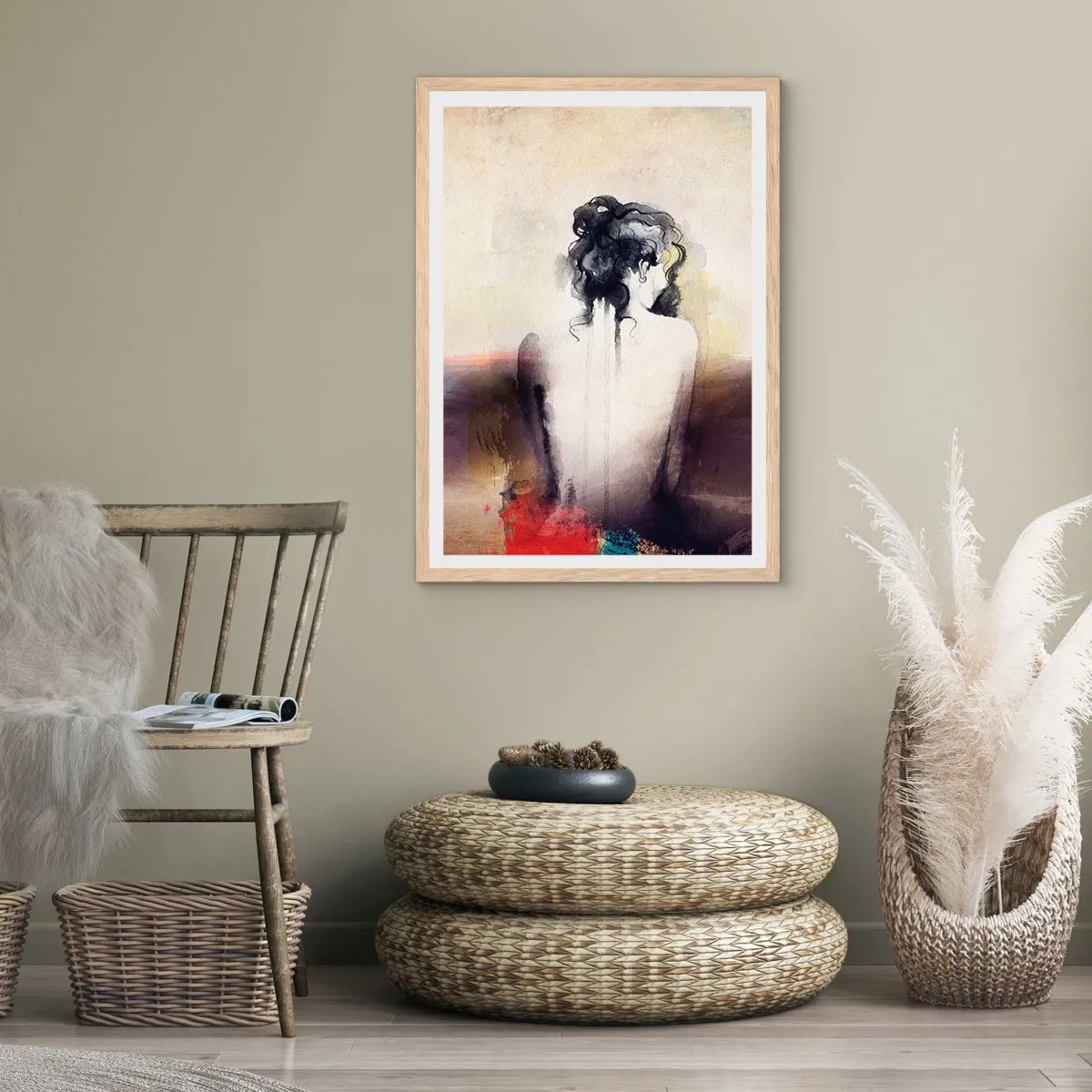 Een poster in een licht eiken lijst - Vloeiende lijnen, ovale vormen - 40x50 cm