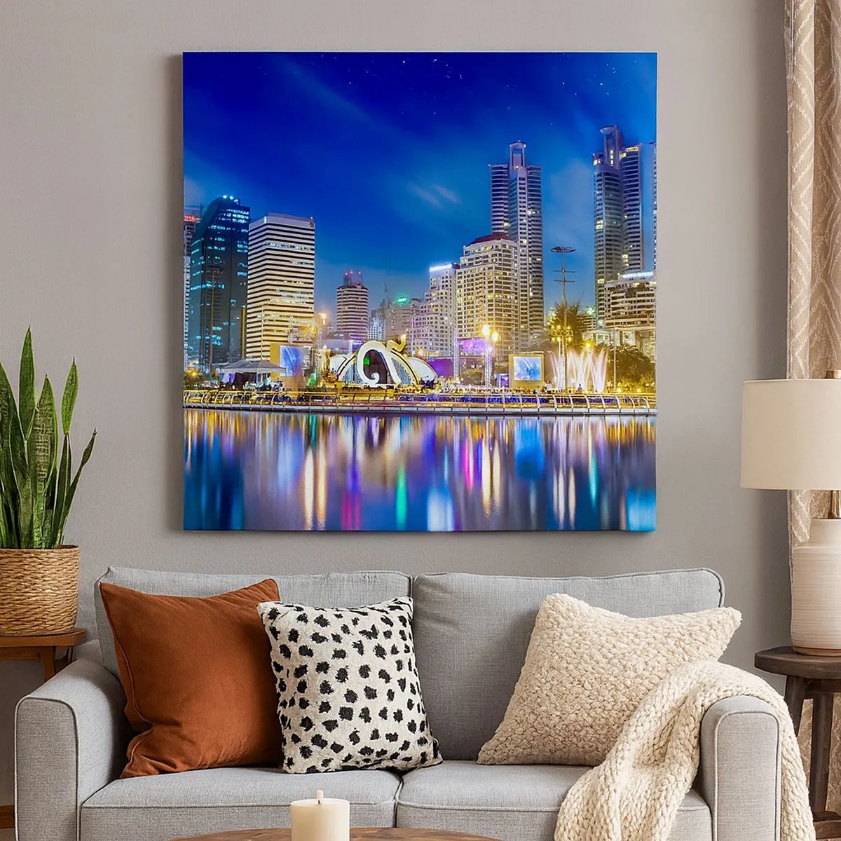 Schilderen op canvas - Regenboognacht in de metropool - 30x30 cm