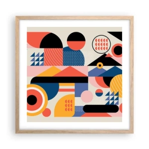 Een poster in een licht eiken lijst - Compositie: speel rond - 50x50 cm