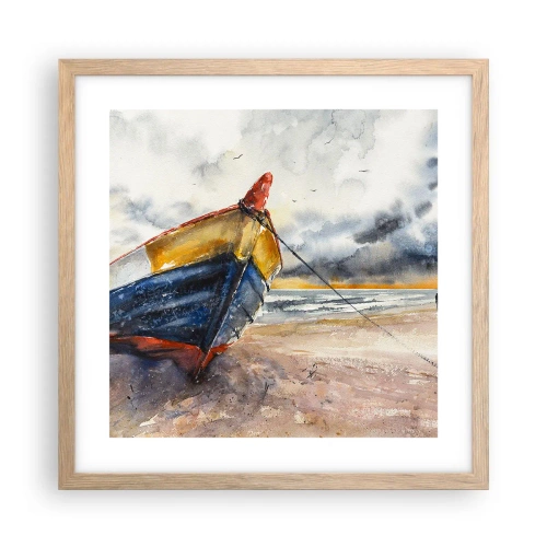 Een poster in een licht eiken lijst - Rust aan de kust - 40x40 cm