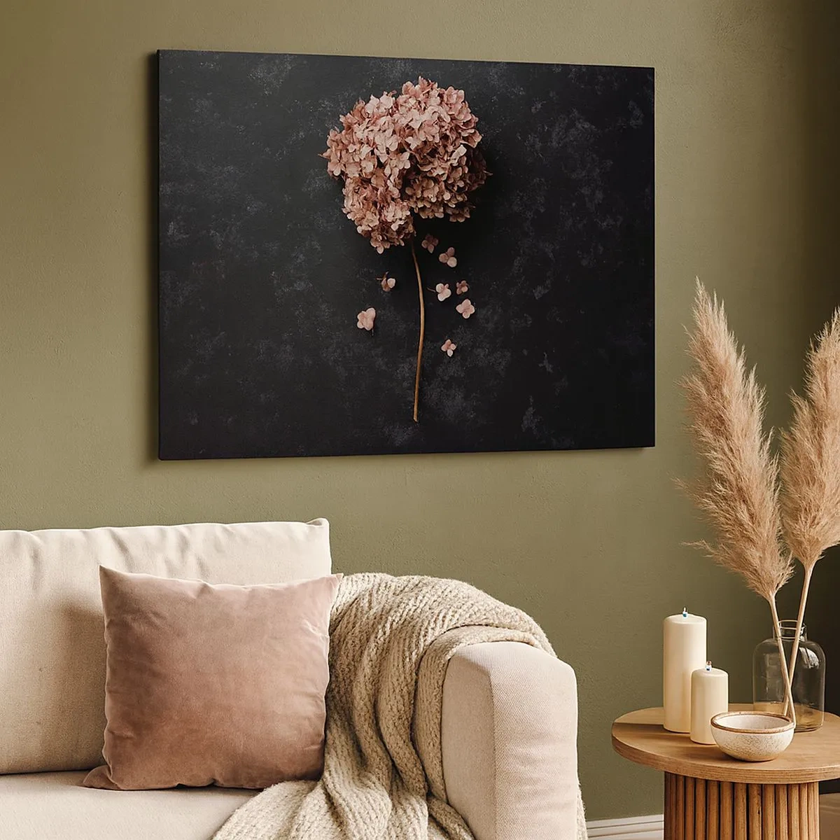 Schilderen op canvas - Een delicate hortensiabloem op een donkere achtergrond - 70x50cm - Een echt romantisch teken - Moderne wanddecoratie voor woonkamer en slaapkamer ARTTOR