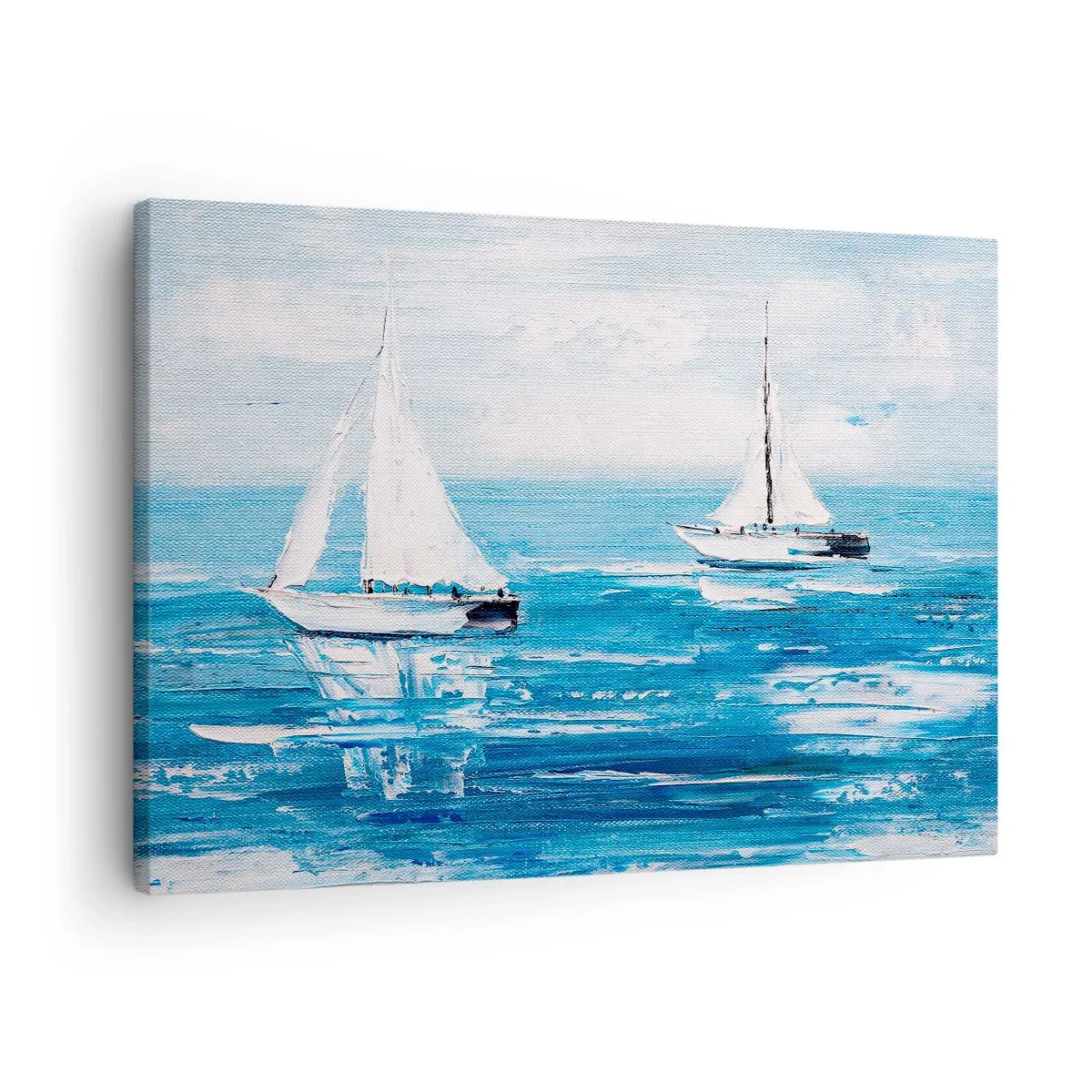 Schilderen op canvas - Jachten op de blauwe zee in artistieke stijl - 70x50cm - Met een vriend aan mijn zijde - Moderne wanddecoratie voor woonkamer en slaapkamer ARTTOR