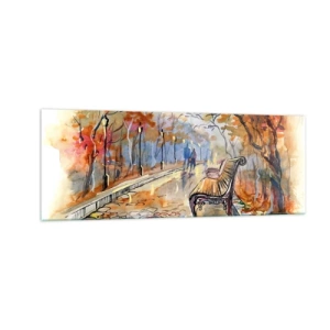 Schilderen op glas - Samen wandelen in de herfst - 140x50 cm