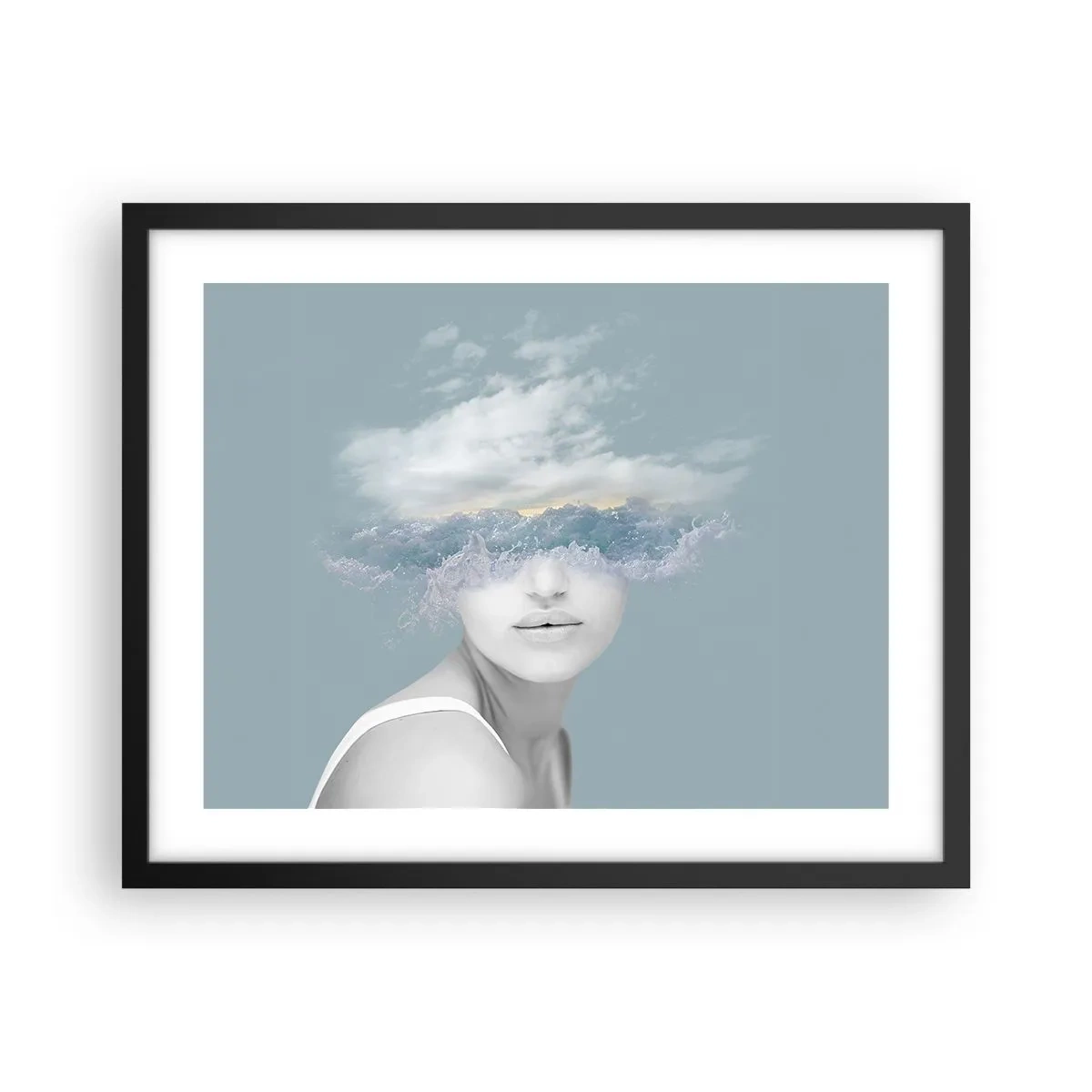 Poster in een zwarte lijst - Met hoofd in de wolken - 50x40 cm