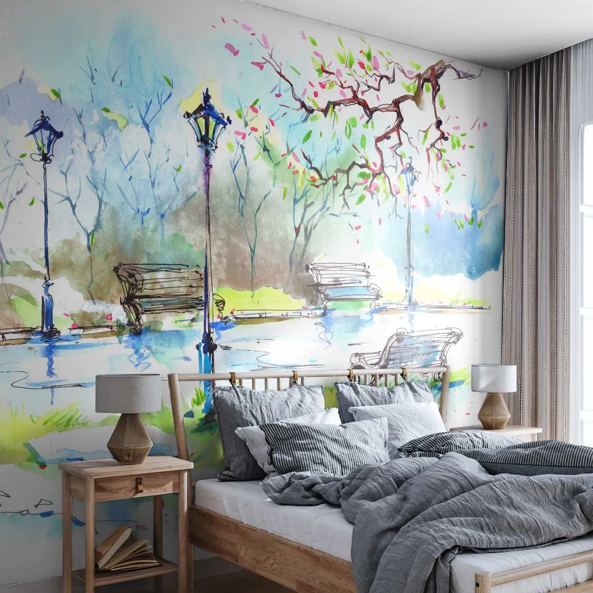 Fotobehang op maat Premium Canvas - De charme van de stilte van het park - Landschap, Park, Parksteeg