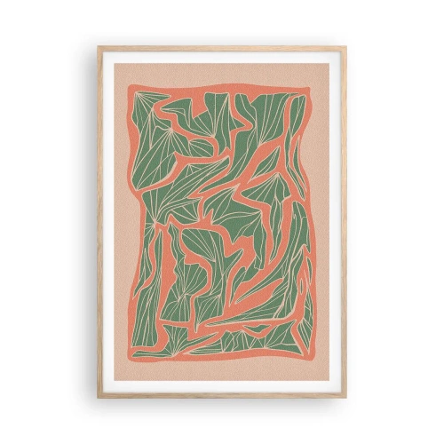 Een poster in een licht eiken lijst - De strijd tussen koraal en groen - 70x100 cm