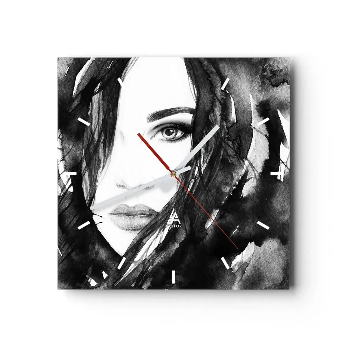 Wandklok - Klok - Portret van een dame in zwart en wit - 30x30 cm