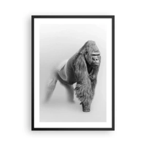 Poster in een zwarte lijst - Portret van een gorilla tegen een minimalistische achtergrond - 50x70cm - Vertrouwen in zijn kracht - Moderne wanddecoratie voor woonkamer en slaapkamer ARTTOR