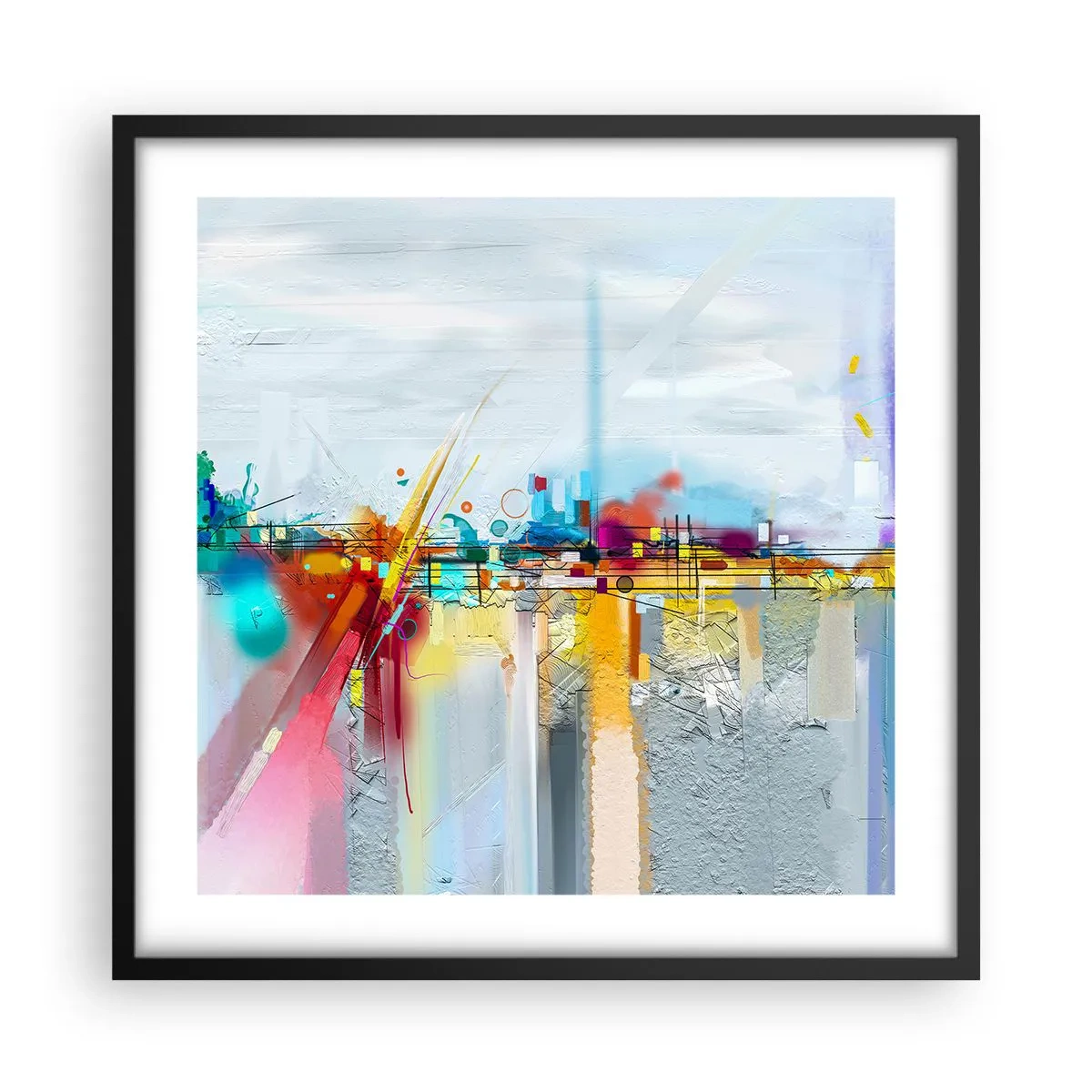 Poster in een zwarte lijst - Brug van vreugde bij de rivier van het leven - 50x50 cm