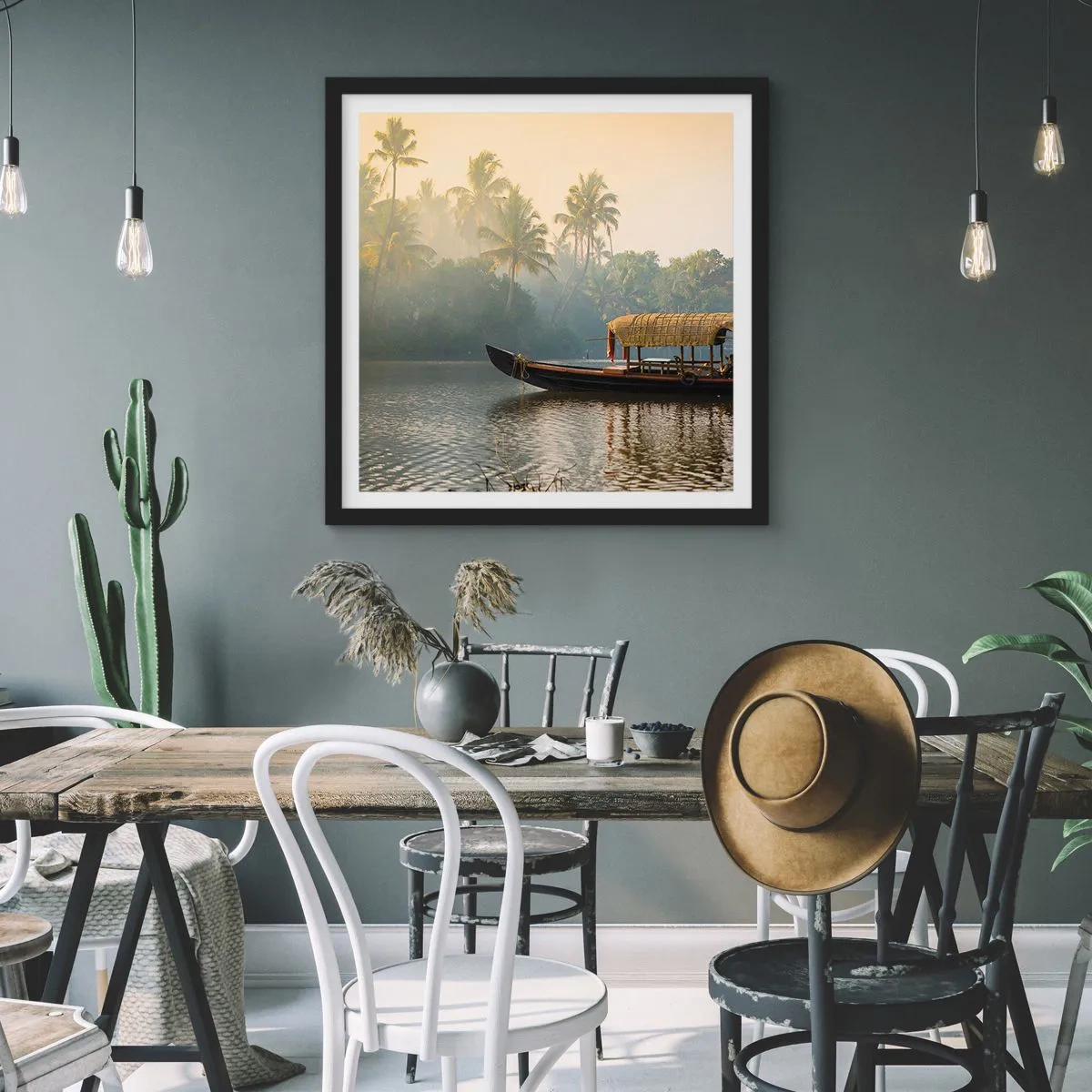 Poster in een zwarte lijst - Huis aan de rivier - 30x30 cm