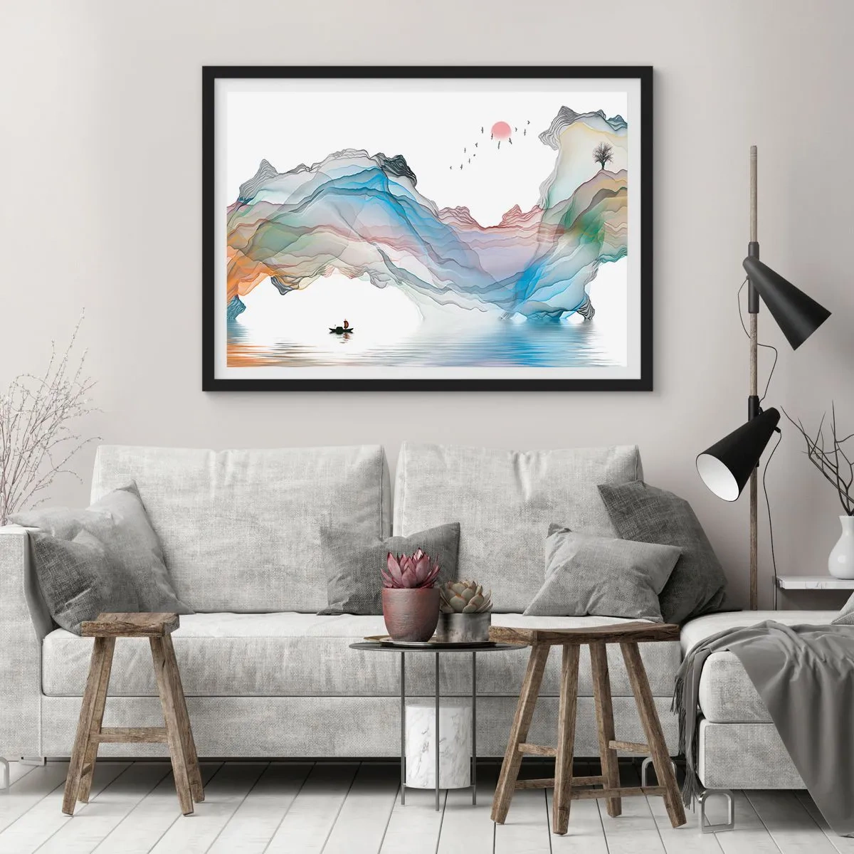 Poster in een zwarte lijst - Op weg naar de kristallen bergen - 50x40 cm