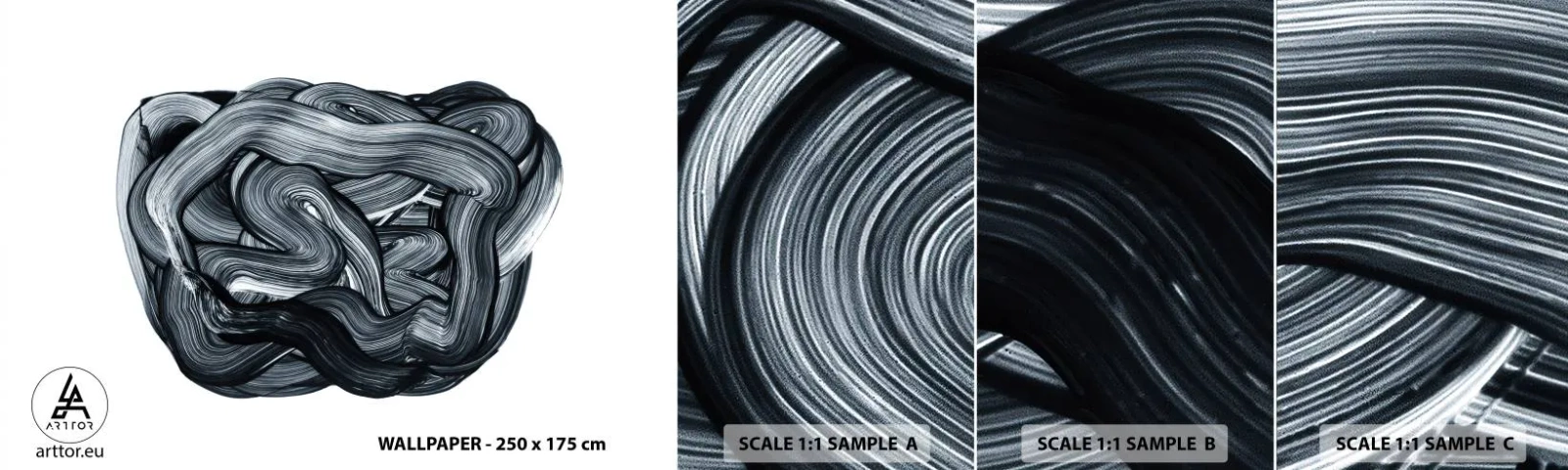 Fotobehang Staaltje Standard Eco - Het is niet zo eenvoudig - Abstractie, Grafisch, Zwart en wit - 100x30 cm