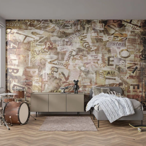 Fotobehang op maat Premium Sand - Ik verenig het gebabbel - Graffiti, Muurschildering, Deel