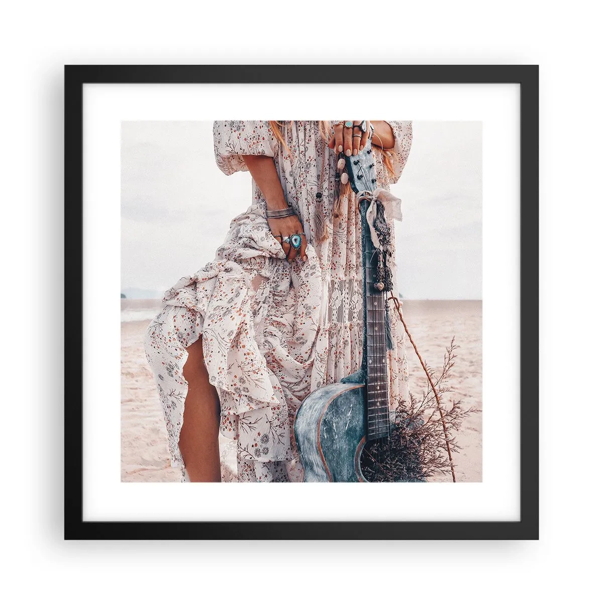 Poster in een zwarte lijst - Kinderen bloemen onderweg - 40x40 cm