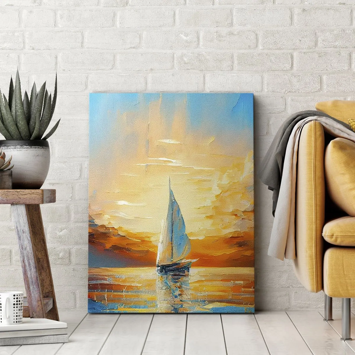 Schilderen op canvas - Zeilen in goud - 50x70 cm