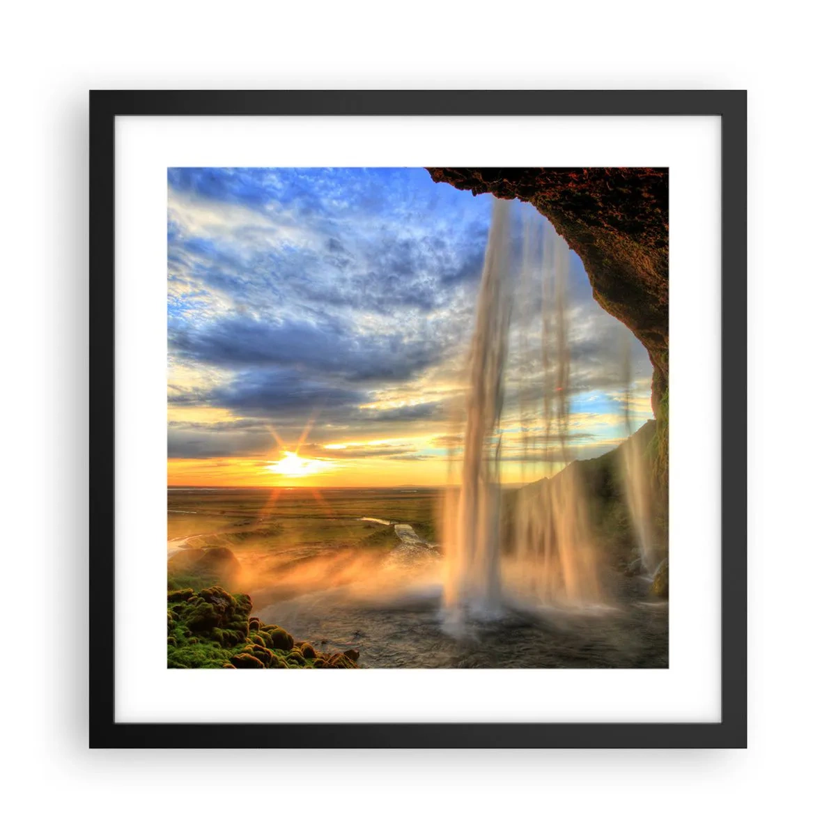 Poster in een zwarte lijst - De wereld achter een sluier van druppels - 40x40 cm