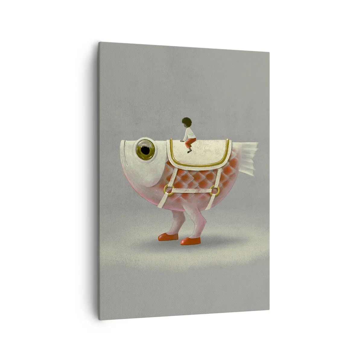 Schilderen op canvas - Ruiter op een surrealistische vis - 70x100 cm