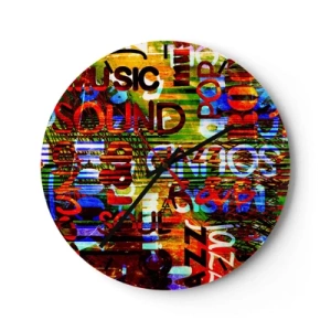 Wandklok - Klok - Kleurrijk muziekthema met ondertiteling - 30x30cm - Alle kleuren van het geluid - Moderne wanddecoratie voor woonkamer, keuken en slaapkamer ARTTOR