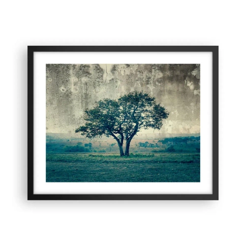 Poster in een zwarte lijst - Een appelboom op een blauw veld? - 50x40 cm