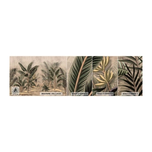 Fotobehang Staaltje Standard Eco - Een gravure in koloniale stijl - Tropisch bos, Kokospalm, Bananenboom - 100x30 cm