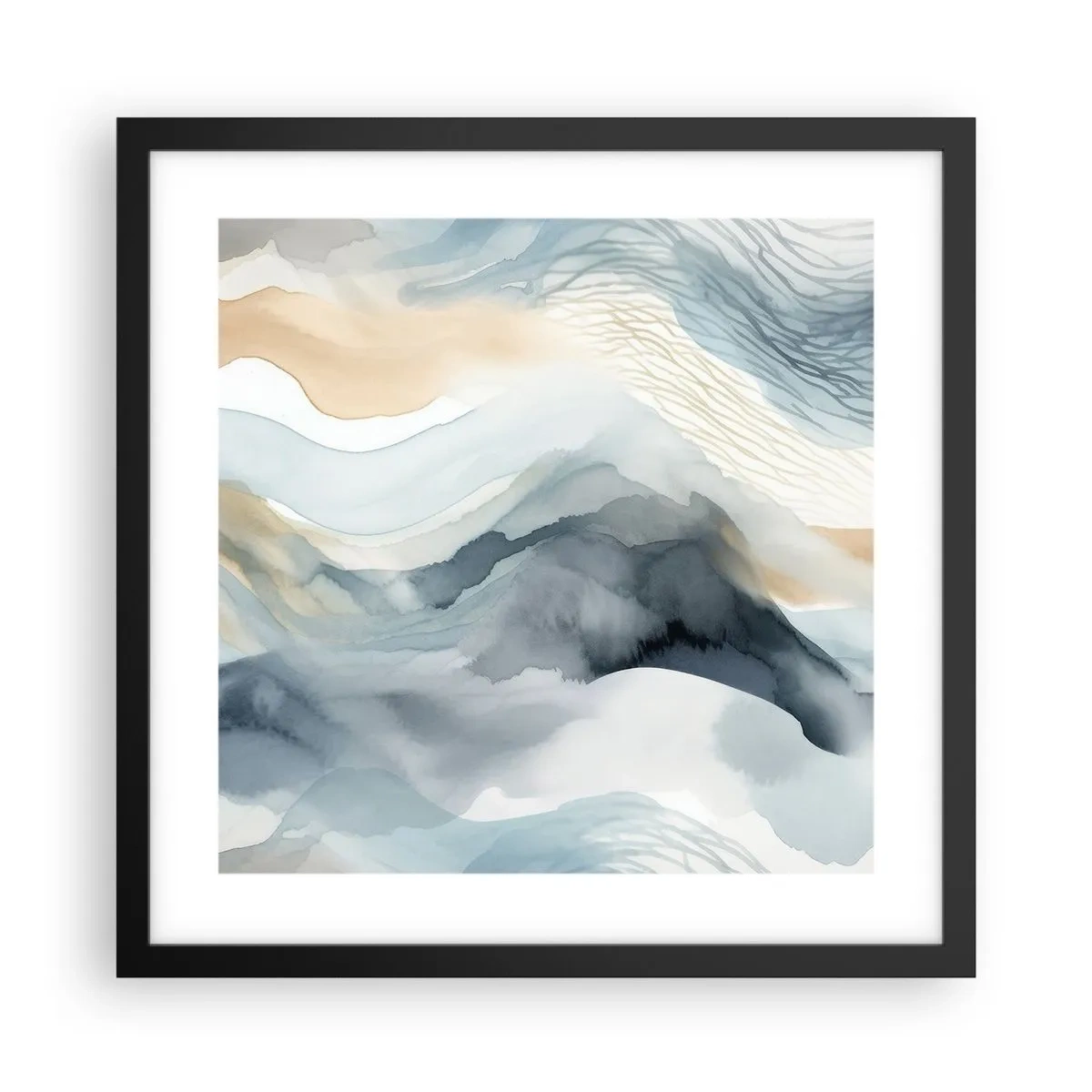 Poster in een zwarte lijst - Besneeuwde en mistige abstractie - 40x40 cm