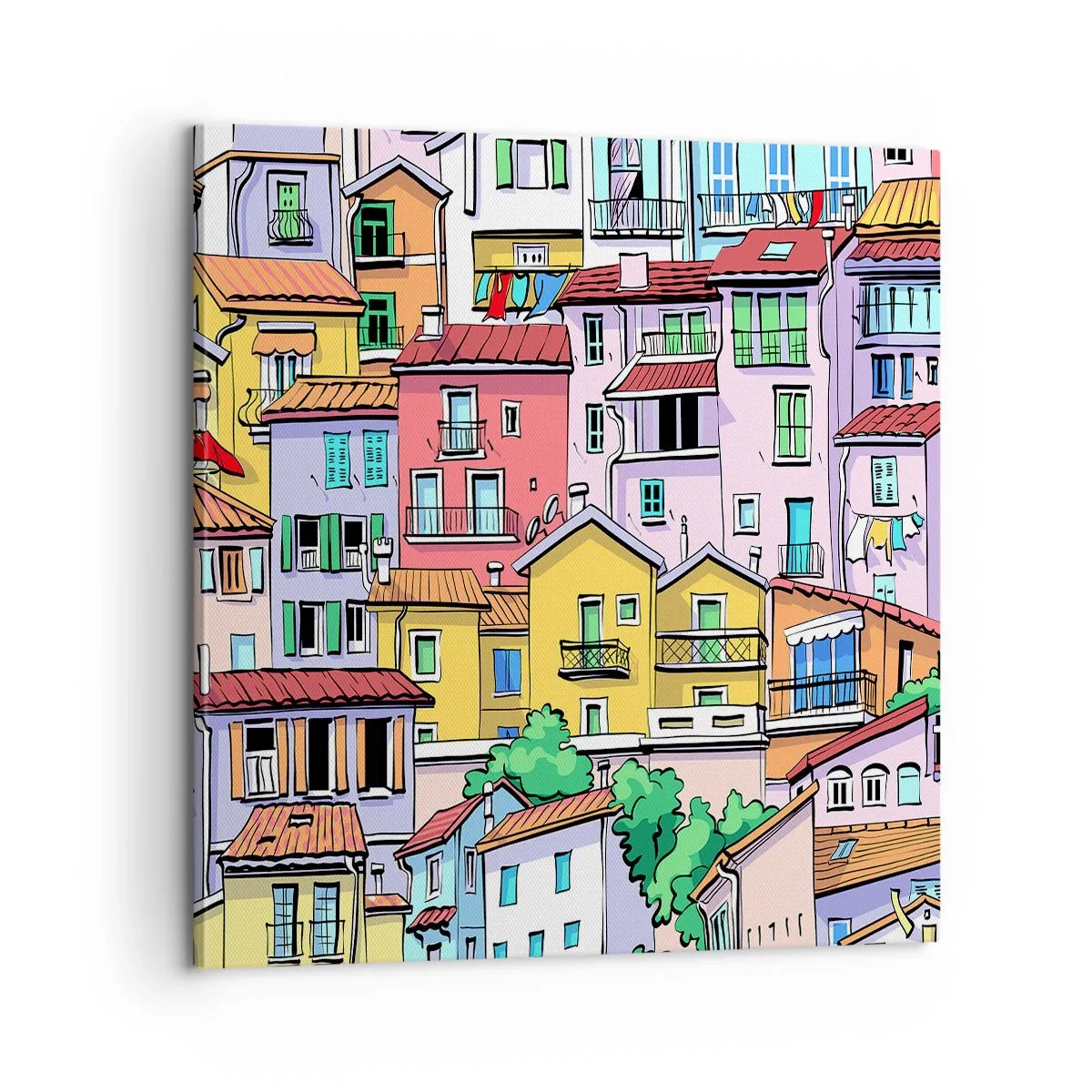 Schilderen op canvas - Vrolijke stad - 60x60 cm