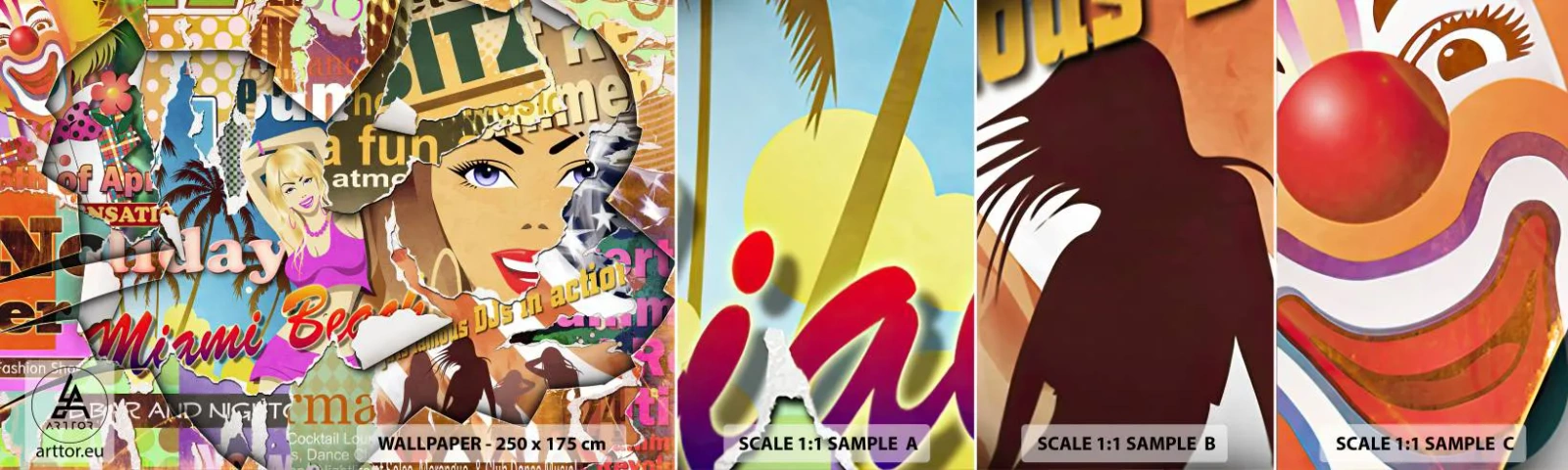 Fotobehang Staaltje Standard Eco - Zomerse flashbacks - Graffiti, Muurschildering, Schilderijcollage - 100x30 cm