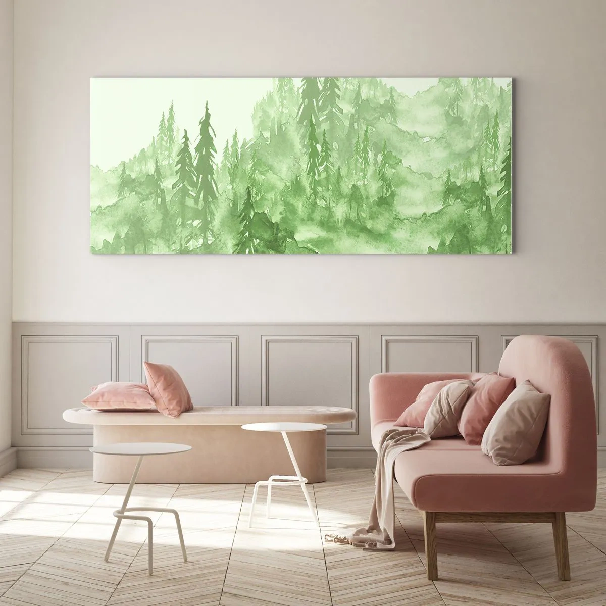 Schilderen op glas - Wazig met groene mist - 100x40 cm