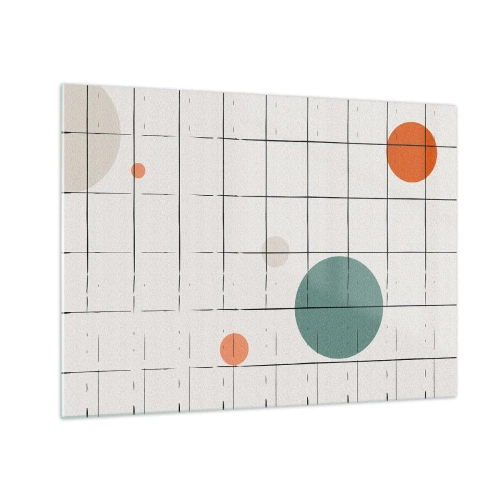 Schilderen op glas - Kleurrijke cirkels op een geometrisch raster van dunne lijnen - 70x50cm - Gevangen. Wij of zij? - Moderne wanddecoratie voor woonkamer en slaapkamer ARTTOR