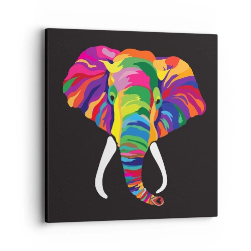 Schilderen op canvas - De olifant die ervan hield om in de regenboog te baden - 40x40 cm