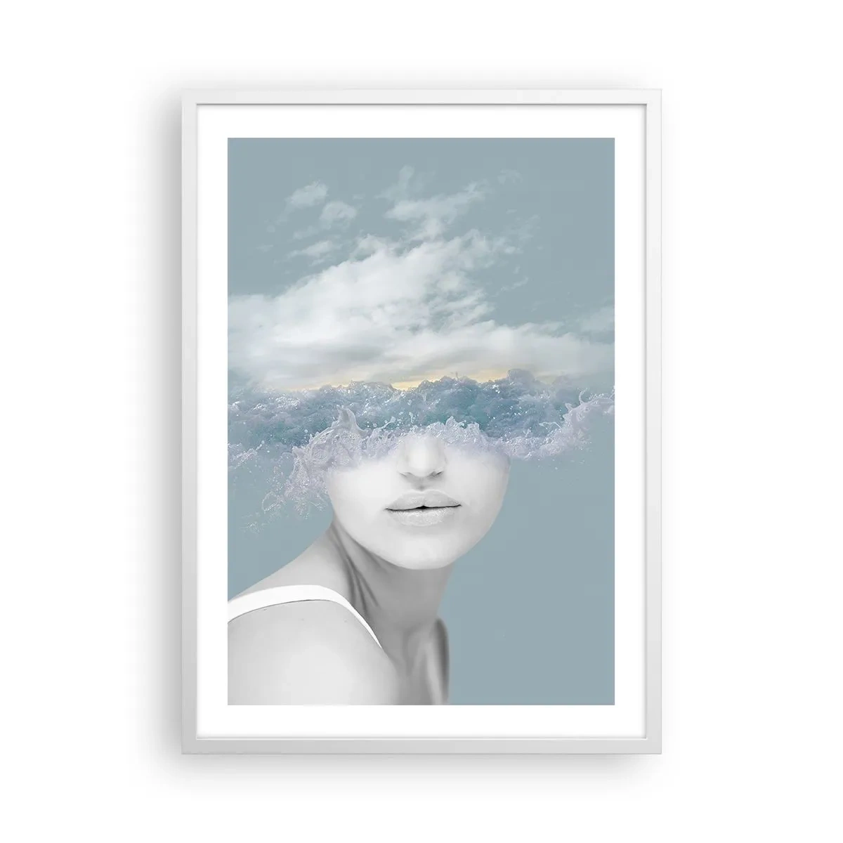 Poster in een witte lijst - Met hoofd in de wolken - 50x70 cm