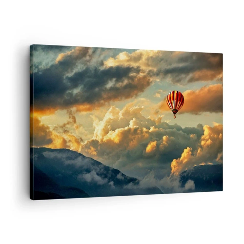 Schilderen op canvas - Een ballon tegen een achtergrond van dramatische wolken - 70x50cm - Ik vlieg omdat ik dat wil - Moderne wanddecoratie voor woonkamer en slaapkamer ARTTOR