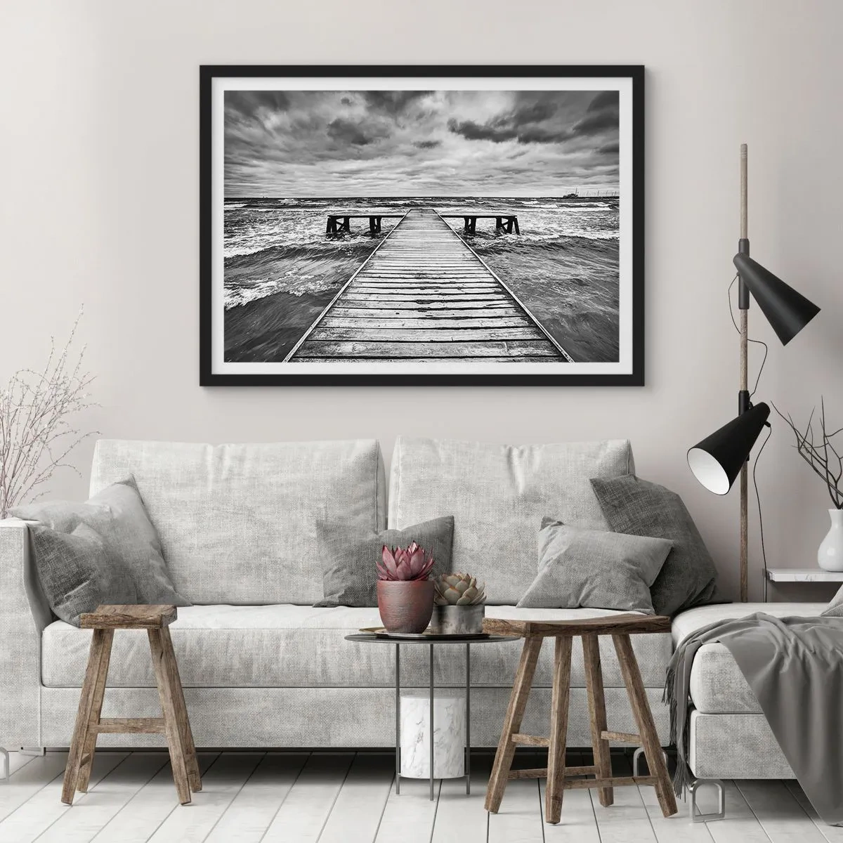 Poster in een zwarte lijst - Ik wacht tot de wind wegjaagt... - 100x70 cm