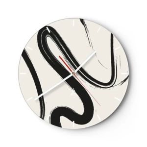 Wandklok - Klok - Dynamische zwarte penseelstreken op een lichte achtergrond - 30x30cm - Zwart-wit eigenzinnigheid - Moderne wanddecoratie voor woonkamer, keuken en slaapkamer ARTTOR
