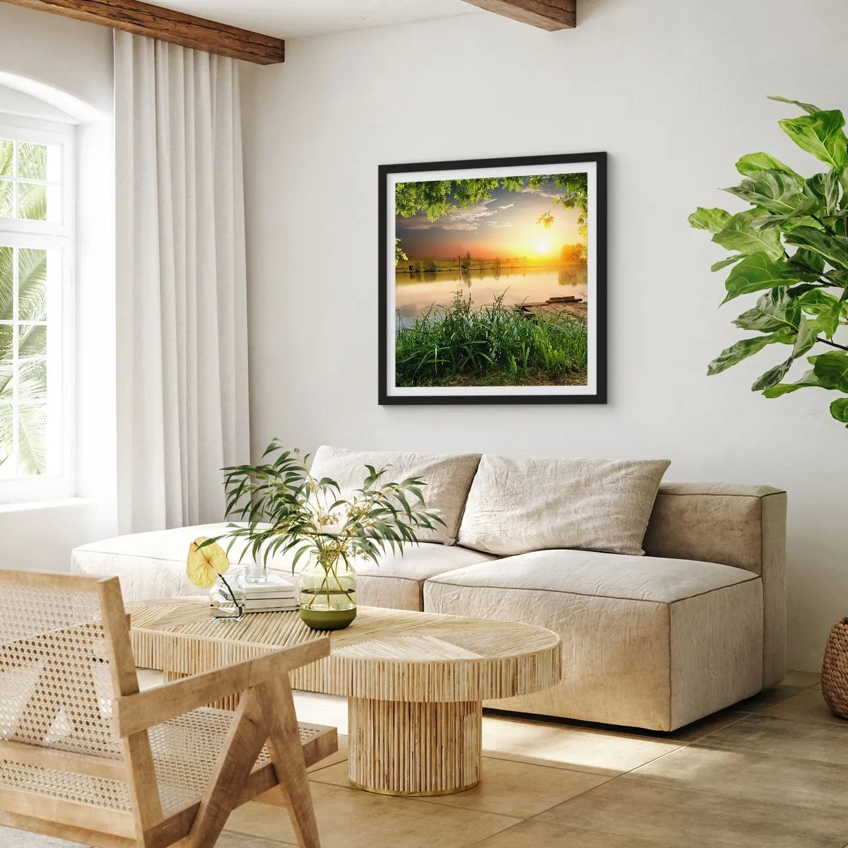 Poster in een zwarte lijst - Landschap in een groen kader - 30x30 cm