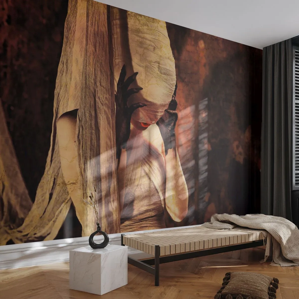 Fotobehang Premium Sand - Tussen goed en kwaad - Theater, Deel, Man - 100x70 cm