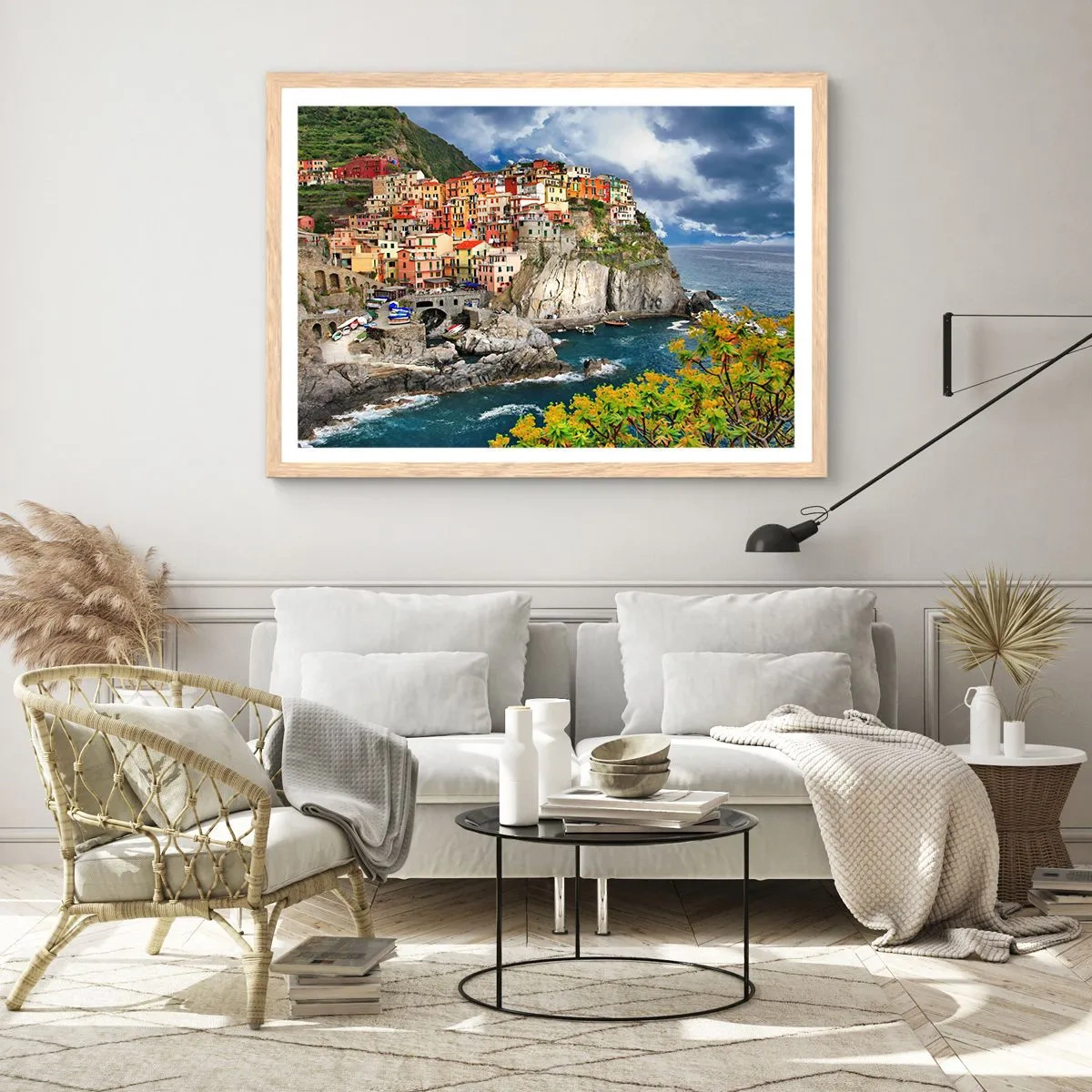 Een poster in een licht eiken lijst - Een groepje geklampt an de rots - 100x70 cm