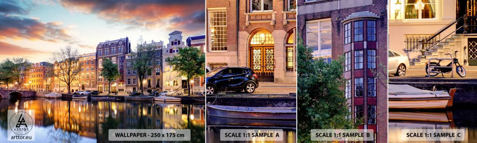 Fotobehang Monster Zelfklevend Deluxe Sticker - Ingetogen en serene Nederlandse schoonheid - Stad, Architectuur, Amsterdam - 100x30 cm